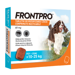 FRONTPRO jedna tabletka do rozgryzania i rzucia dla psów o wadze 10-25kg / 68g substancji aktywnej
