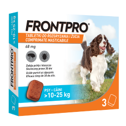 FRONTPRO 3 tabletki do rozgryzania i rzucia dla psów o wadze 10-25kg / 68g substancji aktywnej
